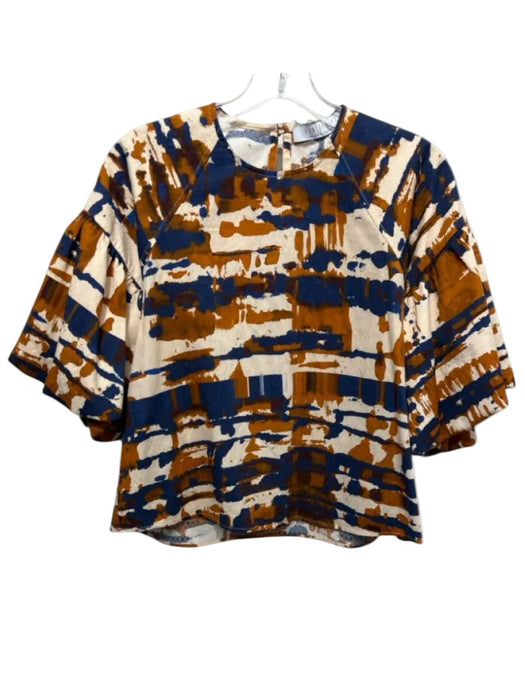 Hunter Bell Size XS Cotton & Elastane Short Puff Sleeve Splatter Back button Top XS