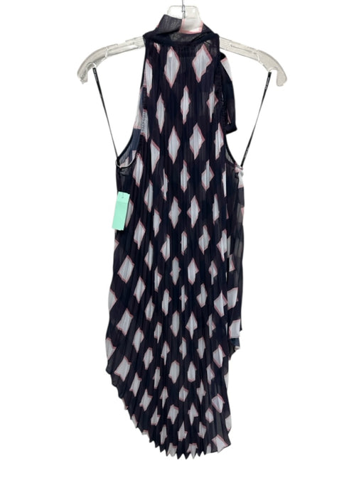 Self Portrait Size 2 Navy, Pink & White Polyester Sleeveless Box Print Top Navy, Pink & White / 2