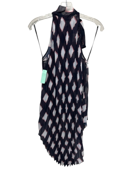 Self Portrait Size 2 Navy, Pink & White Polyester Sleeveless Box Print Top Navy, Pink & White / 2