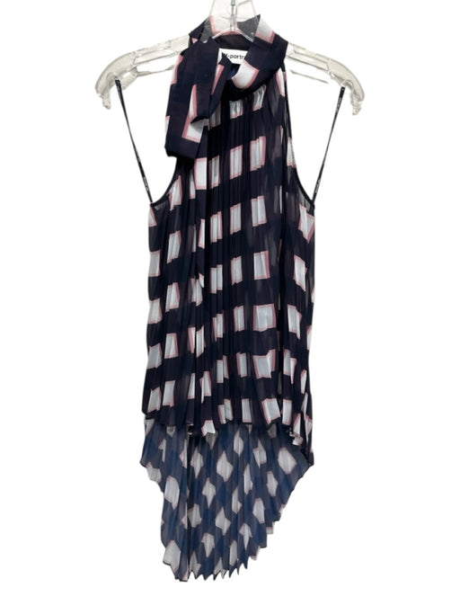 Self Portrait Size 2 Navy, Pink & White Polyester Sleeveless Box Print Top Navy, Pink & White / 2