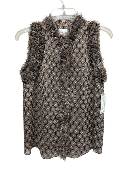 Misa Size XS Black, Pink & Cream Polyester Sleeveless Abstract Floral Top Black, Pink & Cream / XS