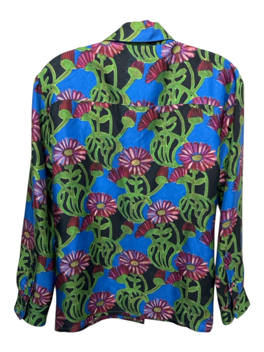 La Double J Size XS Green, Purple & Multi Silk Long Sleeve floral & leaves Top Green, Purple & Multi / XS