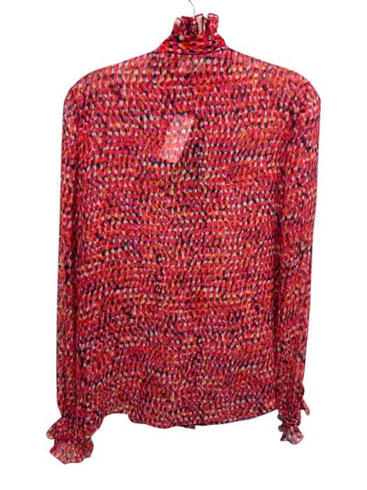 Saloni Size 0 Pink, Orange & Black Silk Long Sleeve Spotted Button Up Top Pink, Orange & Black / 0