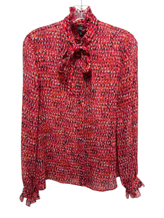 Saloni Size 0 Pink, Orange & Black Silk Long Sleeve Spotted Button Up Top Pink, Orange & Black / 0