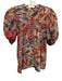 Ulla Johnson Size 0 Beige, Turquoise & Multi Silk Short Balloon Sleeve Top Beige, Turquoise & Multi / 0