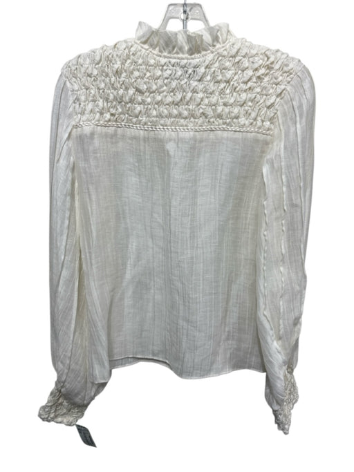 Alexis Size XS Cream Polyester Long Balloon Sleeve Smocked Detail Button up Top Cream / XS