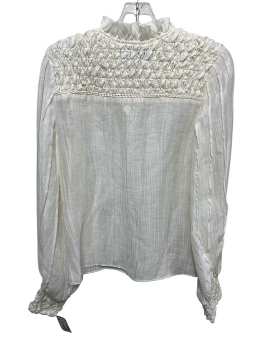 Alexis Size XS Cream Polyester Long Balloon Sleeve Smocked Detail Button up Top Cream / XS