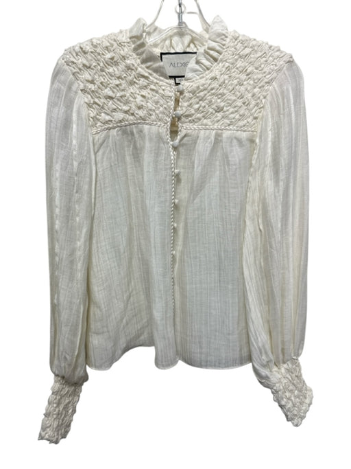 Alexis Size XS Cream Polyester Long Balloon Sleeve Smocked Detail Button up Top Cream / XS