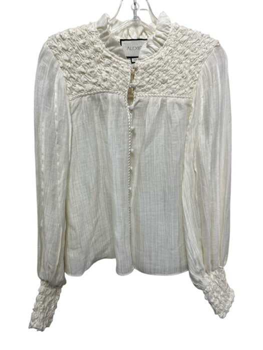 Alexis Size XS Cream Polyester Long Balloon Sleeve Smocked Detail Button up Top Cream / XS