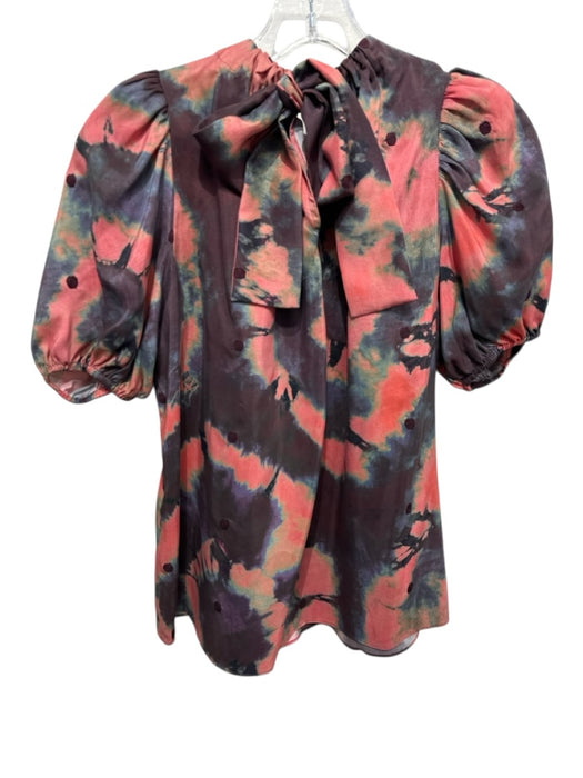 Ulla Johnson Size 0 Pink, Blue & Multi Silk Short Balloon Sleeve Tie Dye Top Pink, Blue & Multi / 0