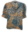 Hunter Bell Size XS Teal, beige & brown Cotton Short Puff Sleeve Back button Top Teal, beige & brown / XS
