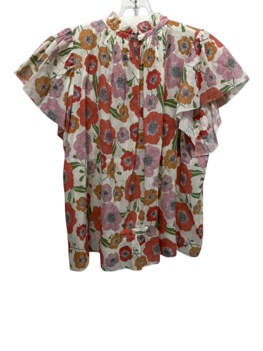 Birds of Paradis Size XS White, Red & Multi Cotton Short flutter sleeve Top White, Red & Multi / XS