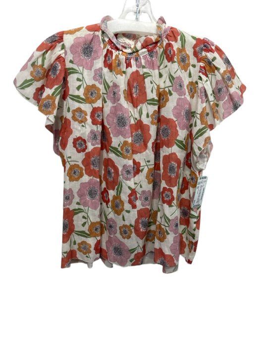 Birds of Paradis Size XS White, Red & Multi Cotton Short flutter sleeve Top White, Red & Multi / XS