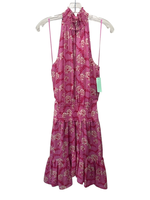 A.L.C. Size 0 Pink, White & Red Silk Sleeveless Floral Smock Neck Dress Pink, White & Red / 0