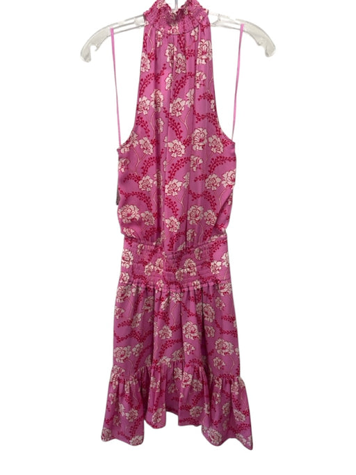 A.L.C. Size 0 Pink, White & Red Silk Sleeveless Floral Smock Neck Dress Pink, White & Red / 0