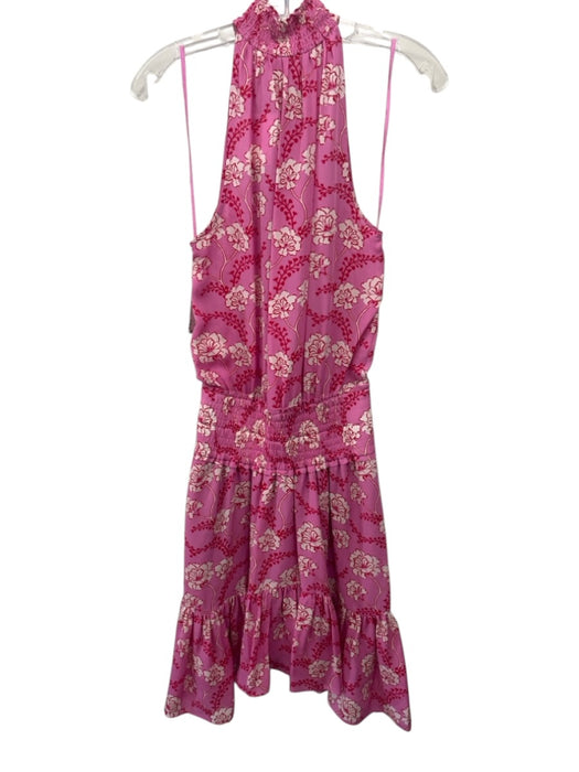 A.L.C. Size 0 Pink, White & Red Silk Sleeveless Floral Smock Neck Dress Pink, White & Red / 0