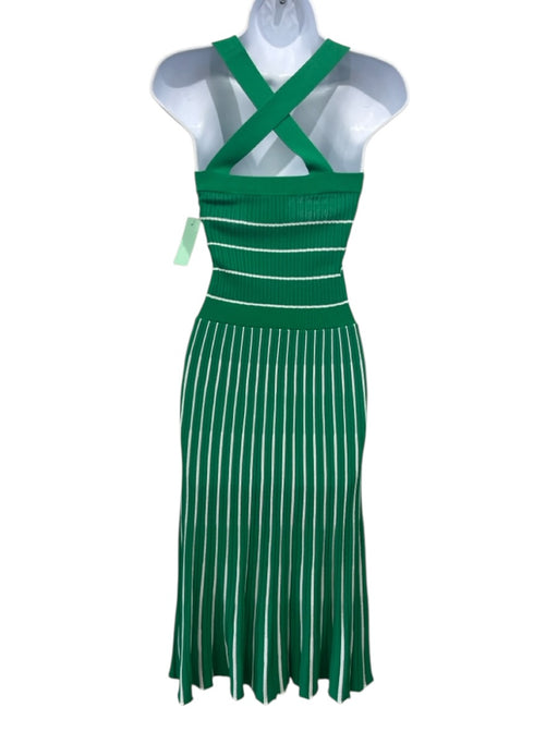 Alexis Size XS Green & White Viscose Blend Ribbed Knit Striped Perforated Dress Green & White / XS