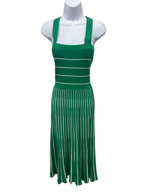 Alexis Size XS Green & White Viscose Blend Ribbed Knit Striped Perforated Dress Green & White / XS