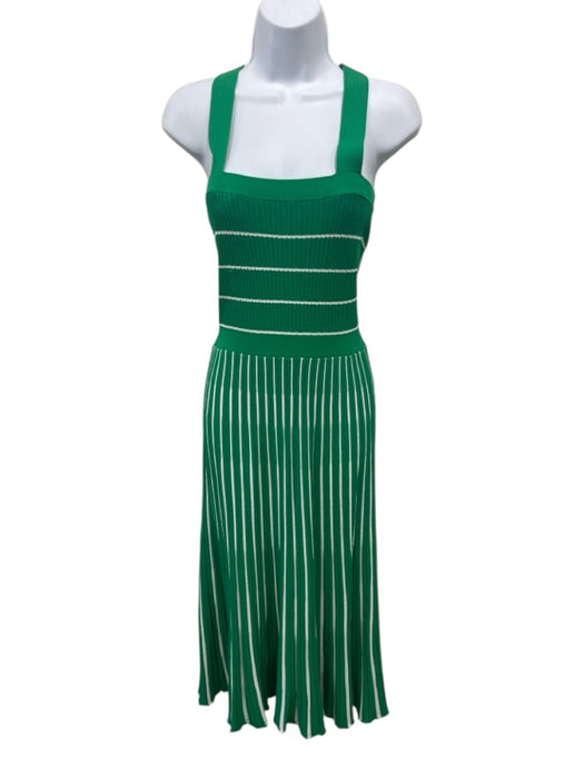Alexis Size XS Green & White Viscose Blend Ribbed Knit Striped Perforated Dress Green & White / XS