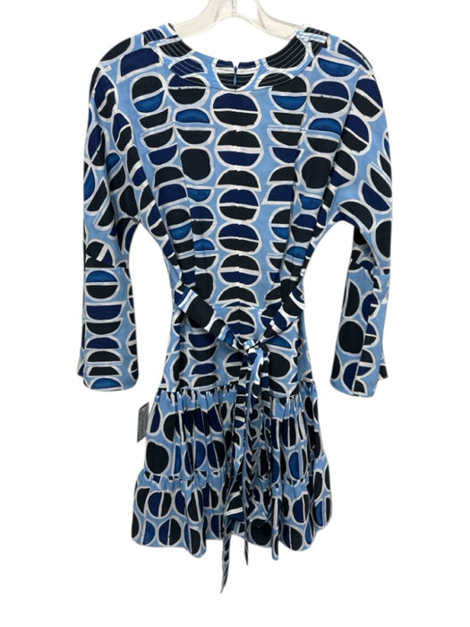 Alexis Size XS Light Blue, Black & White Silk Long Flare Sleeve Circles Dress Light Blue, Black & White / XS