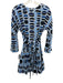 Alexis Size XS Light Blue, Black & White Silk Long Flare Sleeve Circles Dress Light Blue, Black & White / XS