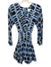 Alexis Size XS Light Blue, Black & White Silk Long Flare Sleeve Circles Dress Light Blue, Black & White / XS