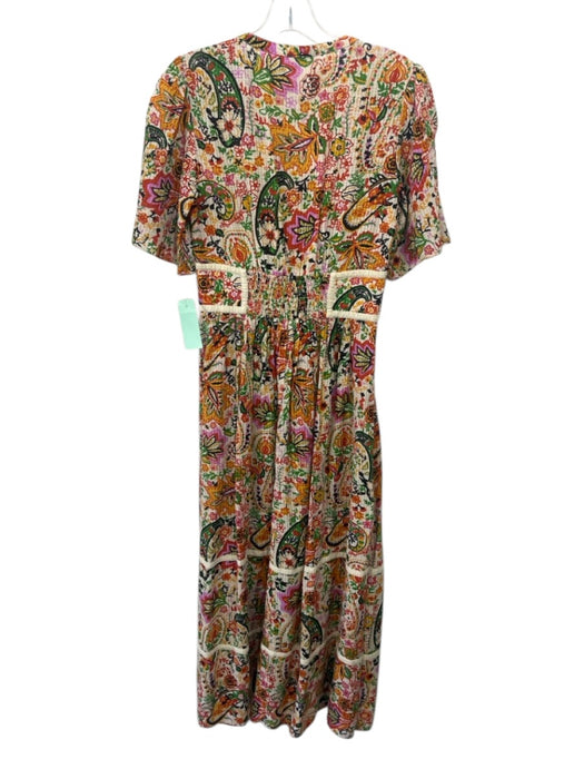 BA & SH Size XS Orange, Red & Black Cotton Short Balloon Sleeve Button Up Dress Orange, Red & Black / XS