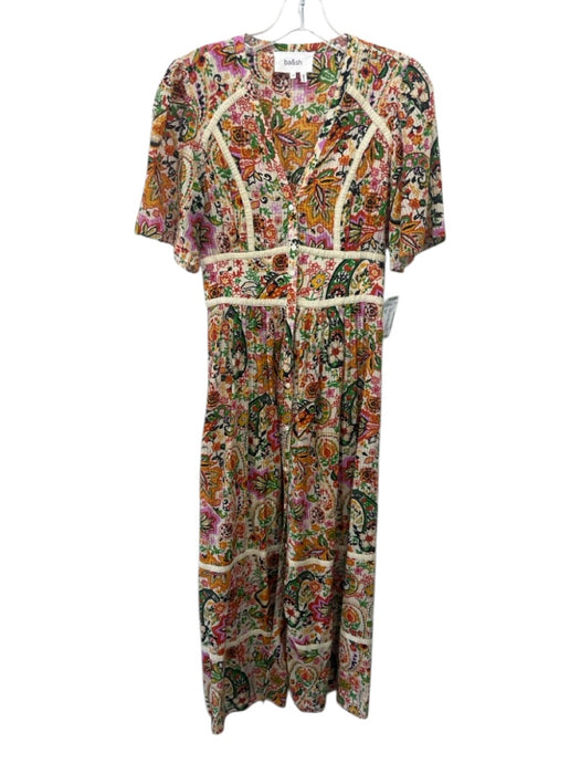 BA & SH Size XS Orange, Red & Black Cotton Short Balloon Sleeve Button Up Dress Orange, Red & Black / XS