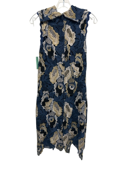 SeeByChloe Size 34 Blue, Tan & Black Polyester Sleeveless Lace Overlay Dress Blue, Tan & Black / 34