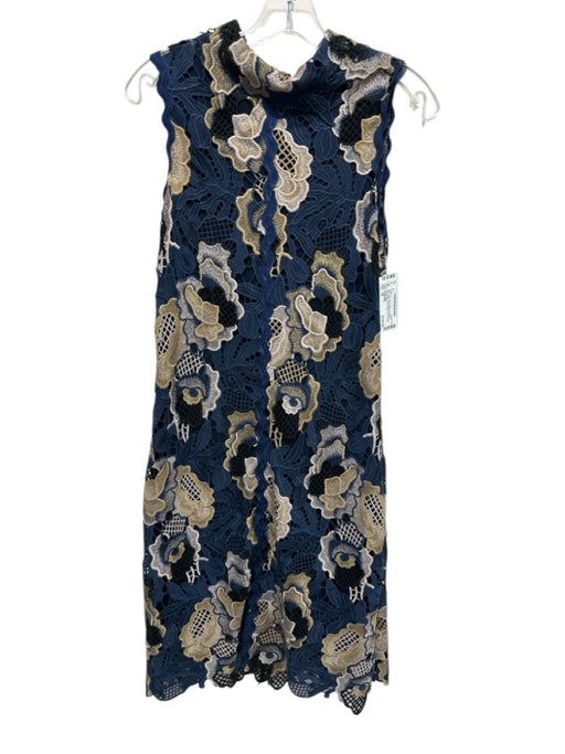 SeeByChloe Size 34 Blue, Tan & Black Polyester Sleeveless Lace Overlay Dress Blue, Tan & Black / 34