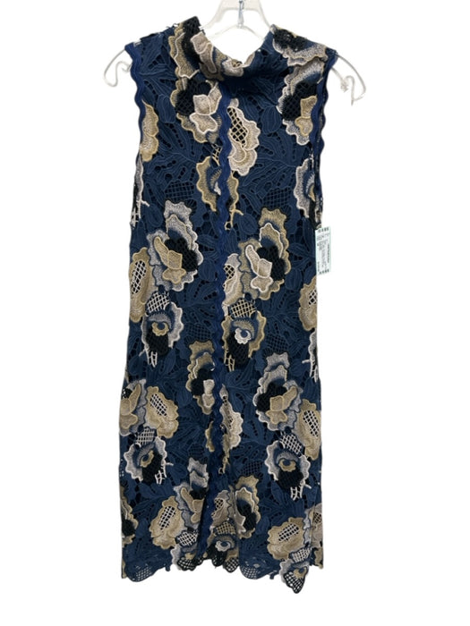 SeeByChloe Size 34 Blue, Tan & Black Polyester Sleeveless Lace Overlay Dress Blue, Tan & Black / 34