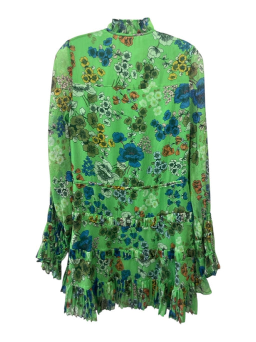 Alexis Size XS Green, Blue & Yellow Polyester Long Flare Sleeve Floral Dress Green, Blue & Yellow / XS