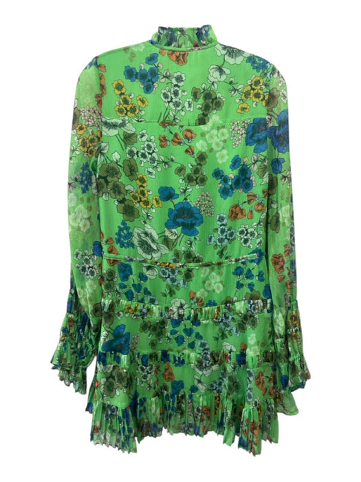 Alexis Size XS Green, Blue & Yellow Polyester Long Flare Sleeve Floral Dress Green, Blue & Yellow / XS