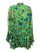 Alexis Size XS Green, Blue & Yellow Polyester Long Flare Sleeve Floral Dress Green, Blue & Yellow / XS