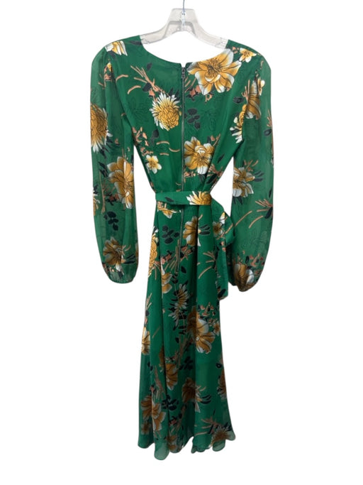 Alice + Olivia Size 0 Green, orange & Black Viscose Long Sleeve Floral Dress Green, orange & Black / 0