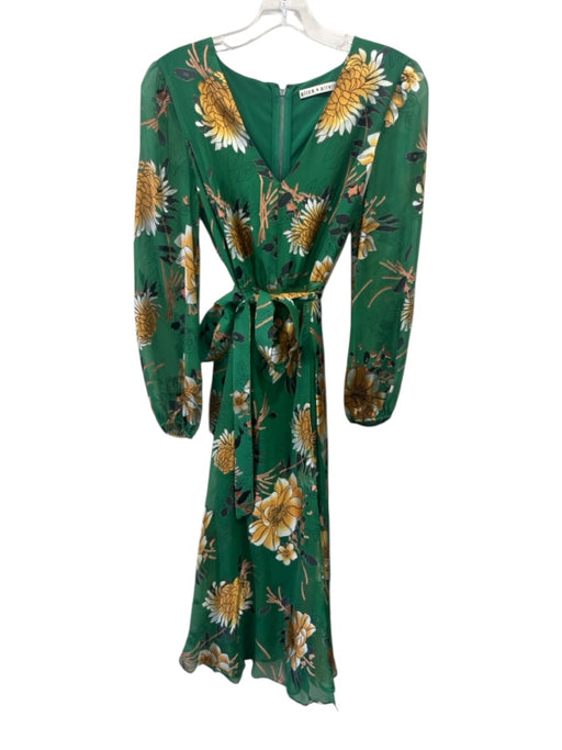 Alice + Olivia Size 0 Green, orange & Black Viscose Long Sleeve Floral Dress Green, orange & Black / 0