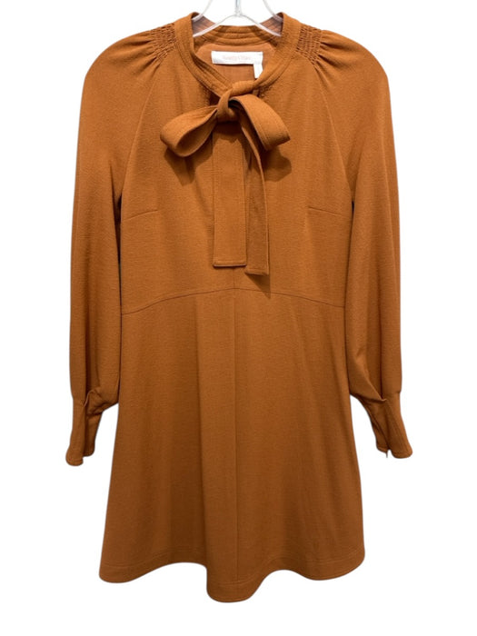 SeeByChloe Size 34 Burnt Orange Polyester Long Sleeve Crepe V Neck Dress Burnt Orange / 34