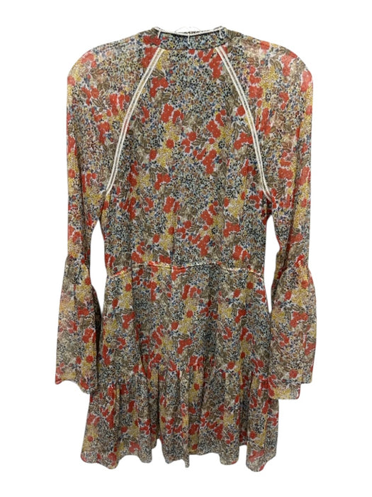 Alexis Size XS Red, Yellow & Green Silk Long Sleeve Floral Trim Dress Red, Yellow & Green / XS