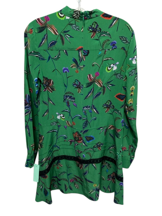 Derek Lam 10 Crosby Size 0 Green Silk Long Sleeve Floral Trim Detail Dress Green / 0