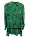Derek Lam 10 Crosby Size 0 Green Silk Long Sleeve Floral Trim Detail Dress Green / 0