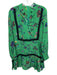 Derek Lam 10 Crosby Size 0 Green Silk Long Sleeve Floral Trim Detail Dress Green / 0