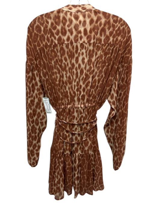A.L.C. Size 0 Brown & Cream Silk Long Balloon Sleeve Leopard Elastic Waist Dress Brown & Cream / 0