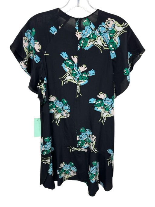 Red Valentino Size 0 Black, Green & Blue Silk Short Sleeve Floral Back Zip Dress Black, Green & Blue / 0