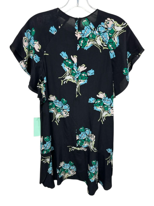 Red Valentino Size 0 Black, Green & Blue Silk Short Sleeve Floral Back Zip Dress Black, Green & Blue / 0