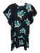 Red Valentino Size 0 Black, Green & Blue Silk Short Sleeve Floral Back Zip Dress Black, Green & Blue / 0