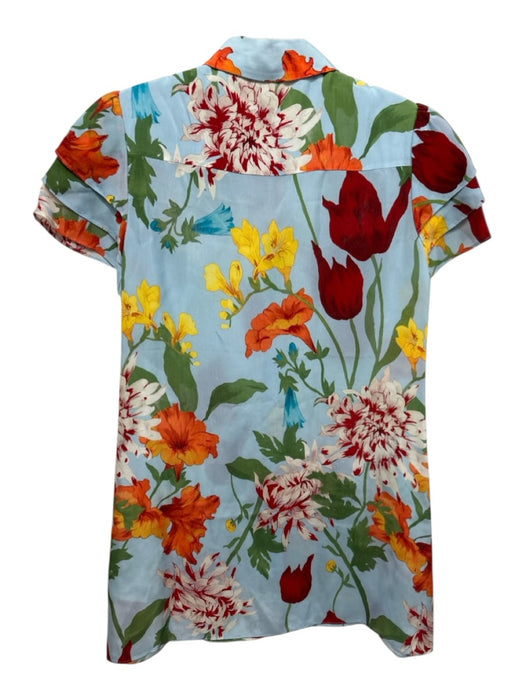 Alice + Olivia Size XS Light Blue, Red & Multi Cupro Short Sleeve Floral Dress Light Blue, Red & Multi / XS