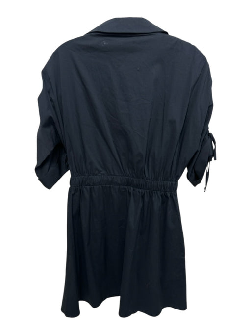Cinq a Sept Size XS Black Cotton 1/2 Sleeve Ruched Detail V Neck Dress Black / XS