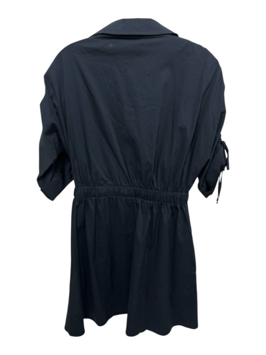 Cinq a Sept Size XS Black Cotton 1/2 Sleeve Ruched Detail V Neck Dress Black / XS