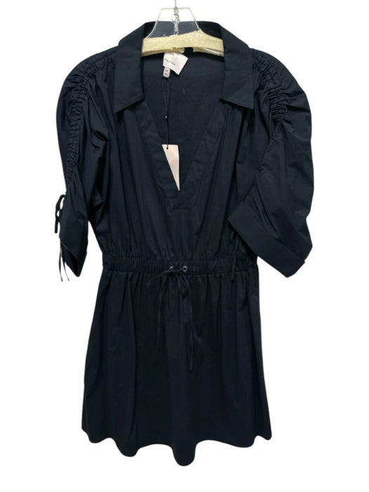 Cinq a Sept Size XS Black Cotton 1/2 Sleeve Ruched Detail V Neck Dress Black / XS