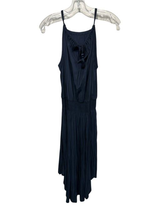 Calypso Size XS Navy Polyester Sleeveless Smocked Waist Hankerchief Hem Dress Navy / XS
